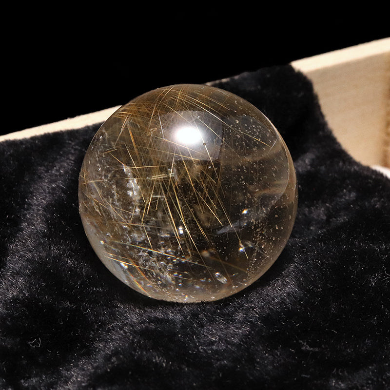 【一点物】丸玉 ルチル入りマニハール水晶 インド マニハール地方産 約26mm 桐箱入り ヒマラヤ水晶