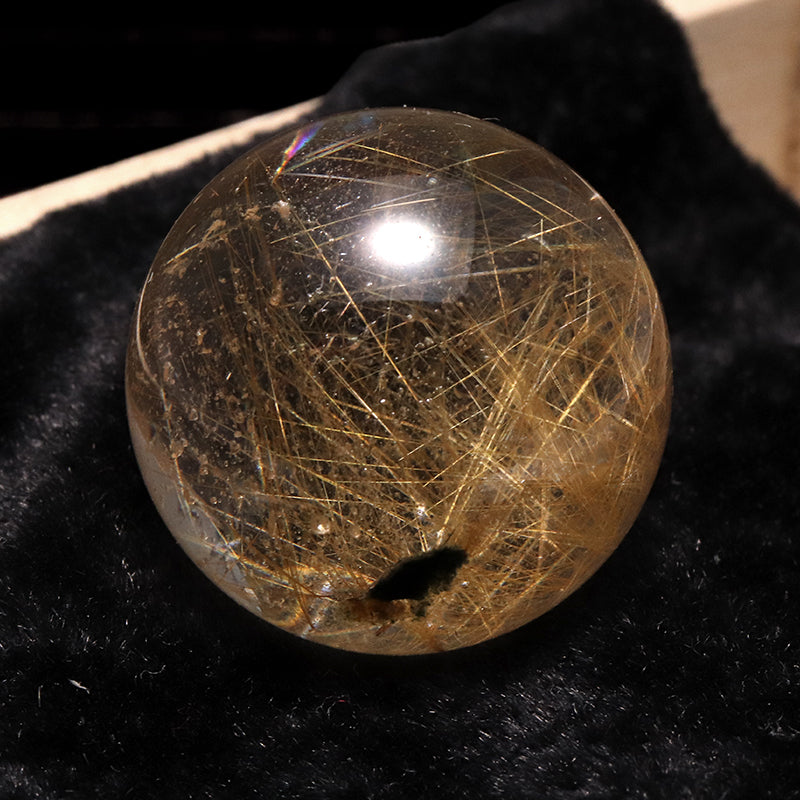 【一点物】丸玉 ルチル入りマニハール水晶 インド マニハール地方産 約26mm 桐箱入り ヒマラヤ水晶