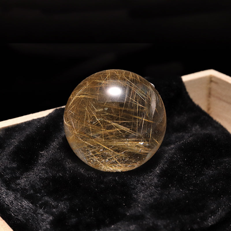 【一点物】丸玉 ルチル入りマニハール水晶 インド マニハール地方産 約26mm 桐箱入り ヒマラヤ水晶