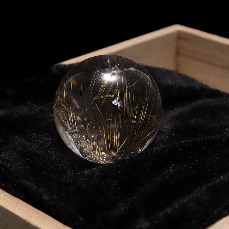 【一点物】丸玉 ルチル入りマニハール水晶 インド マニハール地方産 約22mm 桐箱入り ヒマラヤ水晶