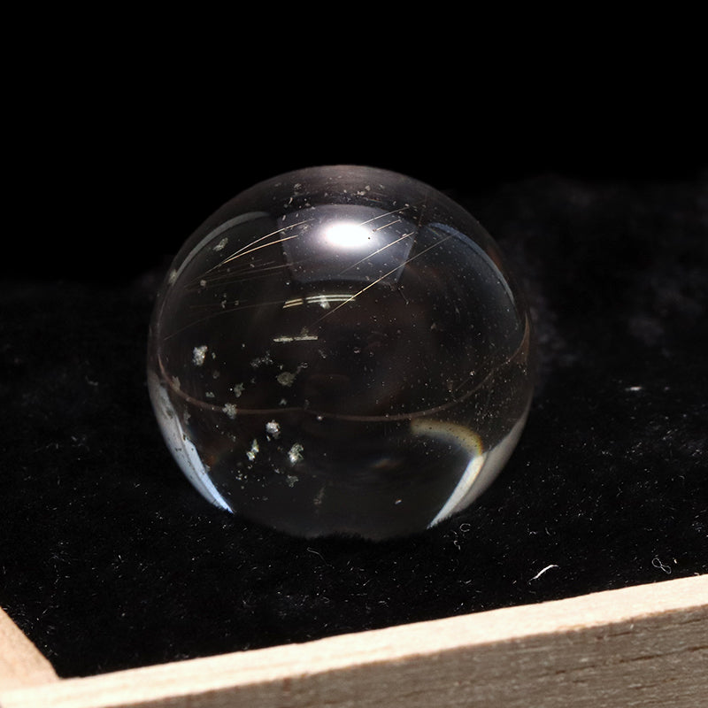 【一点物】丸玉 ルチル入りマニハール水晶 インド マニハール地方産 約24mm 桐箱入り ヒマラヤ水晶