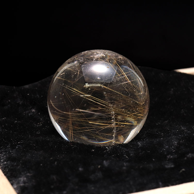 【一点物】丸玉 ルチル入りマニハール水晶 インド マニハール地方産 約24mm 桐箱入り ヒマラヤ水晶