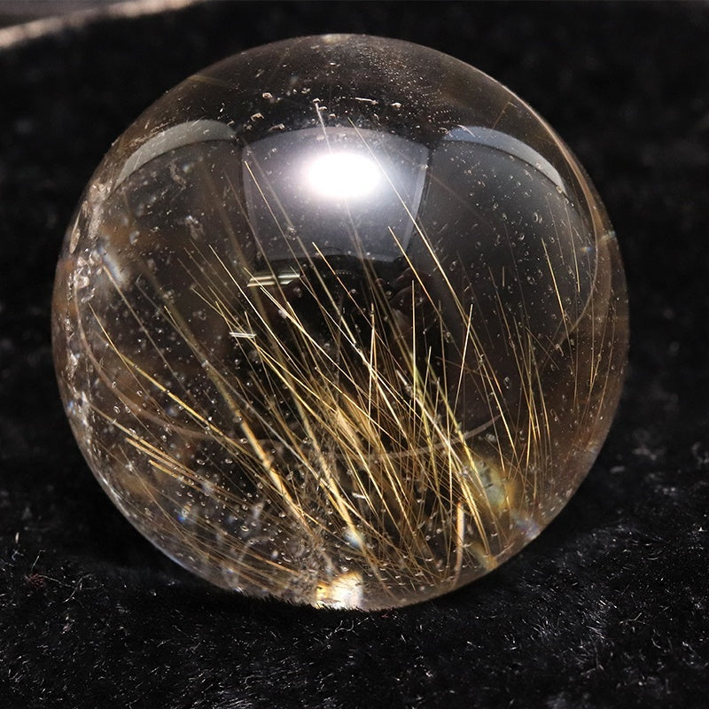【一点物】丸玉 ルチル入りマニハール水晶 インド マニハール地方産 約24mm 桐箱入り ヒマラヤ水晶