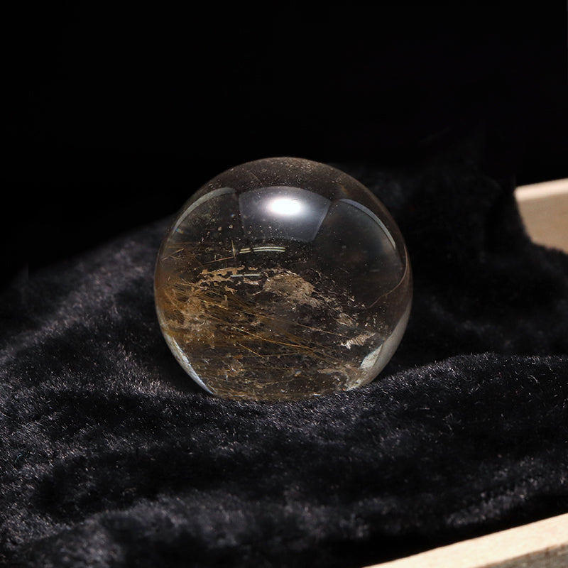 【一点物】丸玉 ルチル入りマニハール水晶 インド マニハール地方産 約23mm 桐箱入り ヒマラヤ水晶