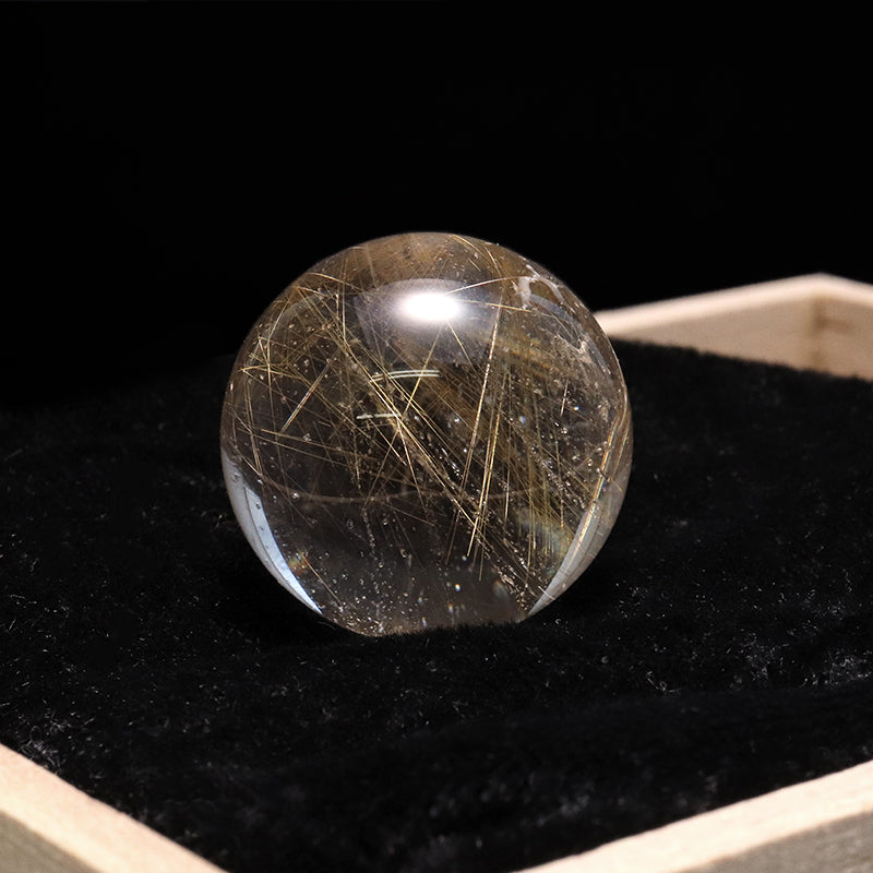 【一点物】丸玉 ルチル入りマニハール水晶 インド マニハール地方産 約22mm 桐箱入り ヒマラヤ水晶