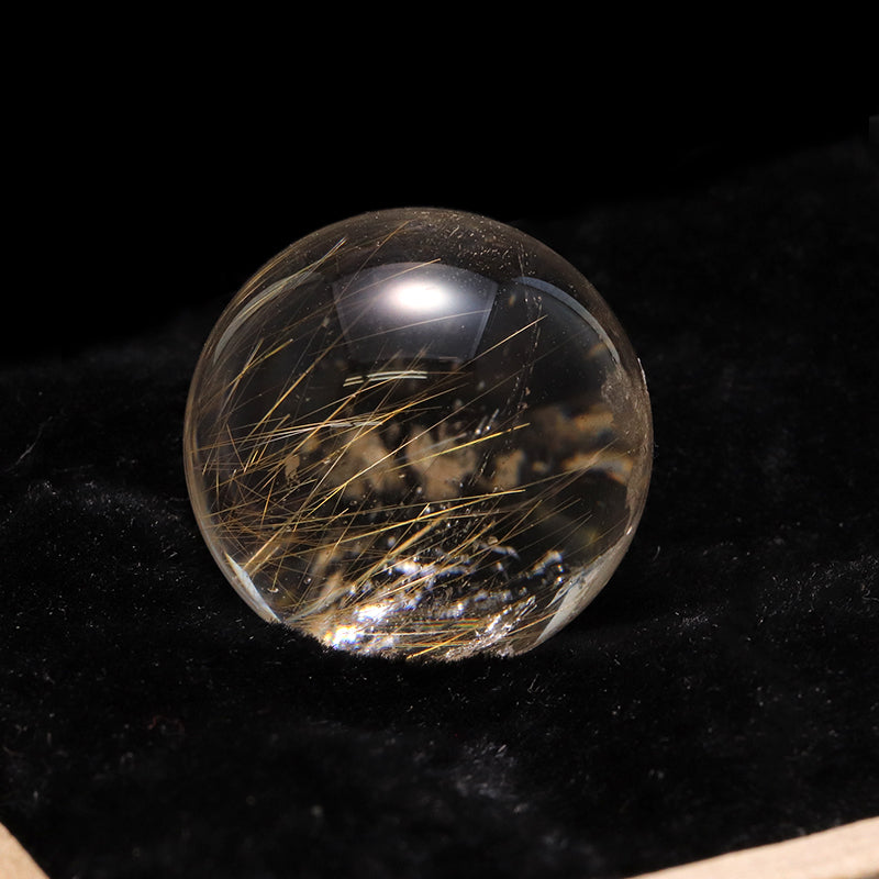 【一点物】丸玉 ルチル入りマニハール水晶 インド マニハール地方産 約22mm 桐箱入り ヒマラヤ水晶