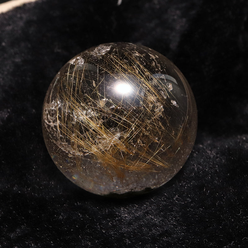 【一点物】丸玉 ルチル入りマニハール水晶 インド マニハール地方産 約23mm 桐箱入り ヒマラヤ水晶