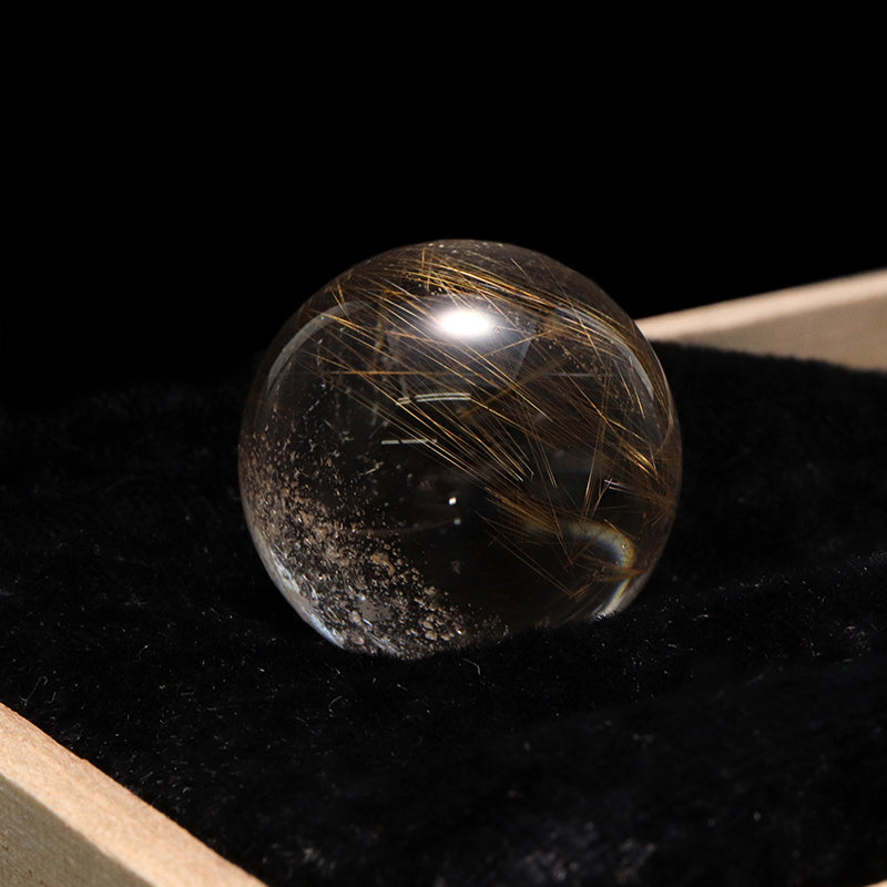 【一点物】丸玉 ルチル入りマニハール水晶 インド マニハール地方産 約23mm 桐箱入り ヒマラヤ水晶