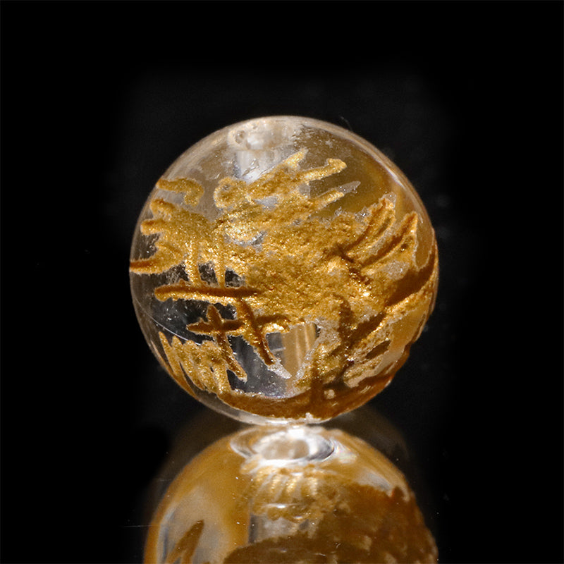 彫刻ビーズ　龍　金彫り　約8～12mm　丸　穴あり　10個セット [co-g3201]