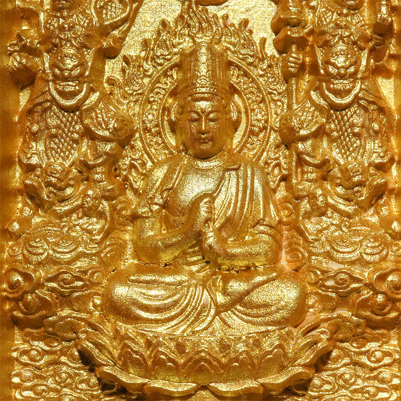 柘植の木彫り　八尊仏　平型　ゴールド　約幅7×奥2.5×高10cm（開扉時約幅14cm）彫り物 [co-g3453]