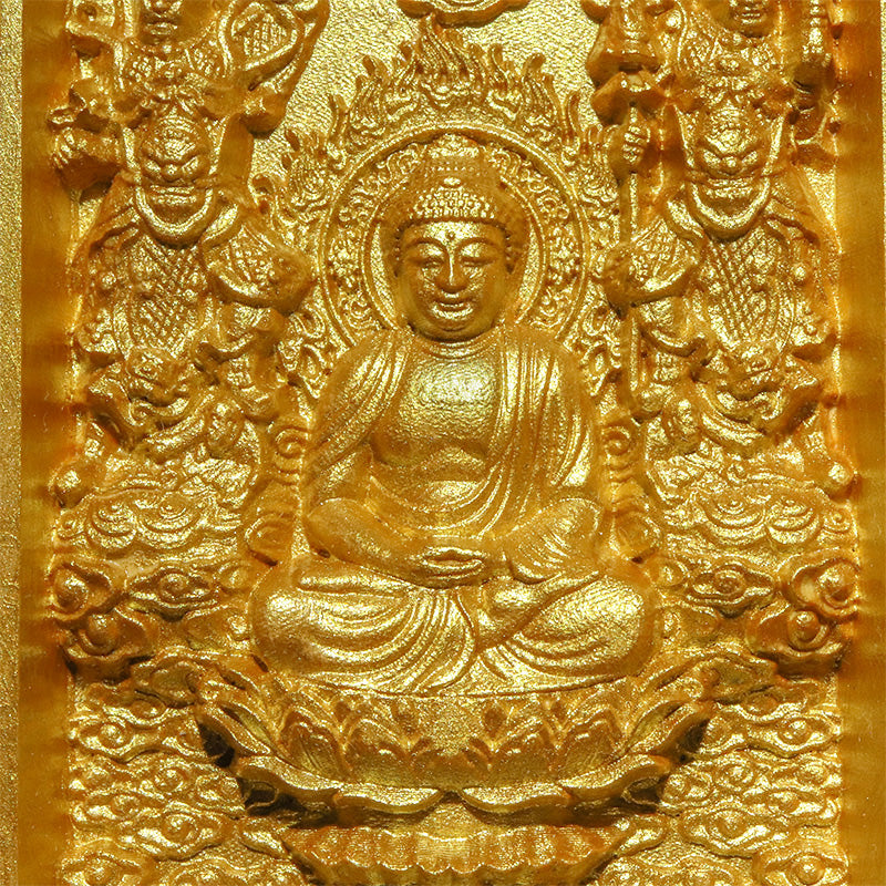 柘植の木彫り　八尊仏　平型　ゴールド　約幅7×奥2.5×高10cm（開扉時約幅14cm）彫り物 [co-g3453]