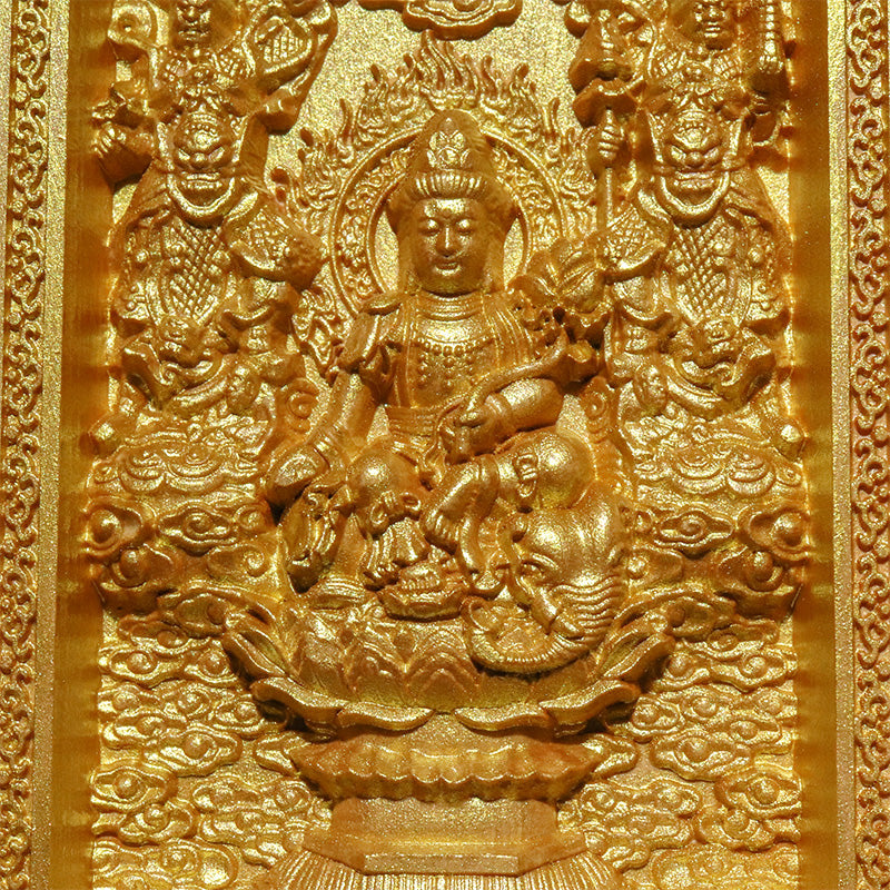 柘植の木彫り　八尊仏　平型　ゴールド　約幅7×奥2.5×高10cm（開扉時約幅14cm）彫り物 [co-g3453]