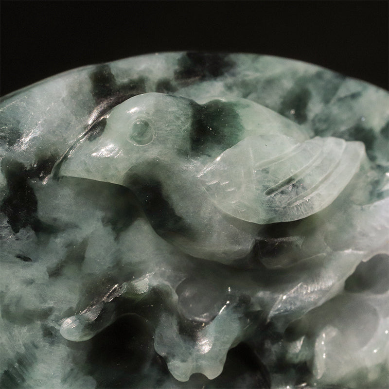 本翡翠＜ミャンマー産＞　蓮花×鳥　ラベンダー　約50mm　穴あり　ペンダントトップ [co-g2847]