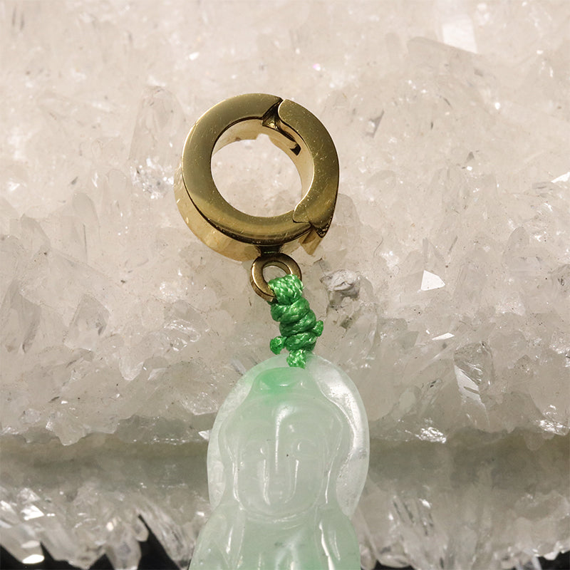 本翡翠＜ミャンマー産＞　観音様　約12×30mm　クリッカートップ　ゴールド [co-g2852]