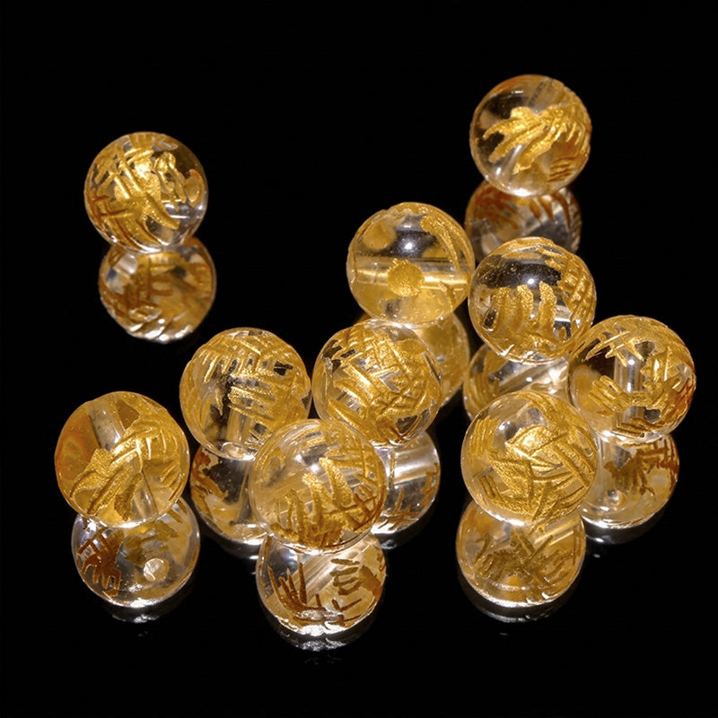彫刻ビーズ　龍　金彫り　約8～12mm　丸　穴あり　10個セット [co-g3201]
