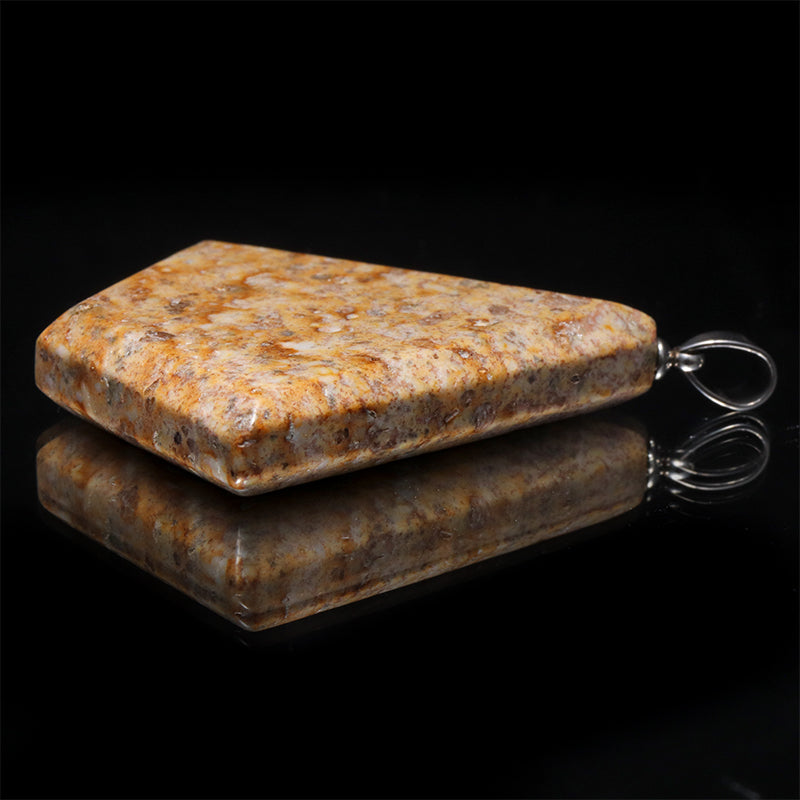 【日本銘石】姫川薬石＜新潟県産＞　菱形　約38×42mm　ステンレス製　ペンダントトップ [co-g3054]