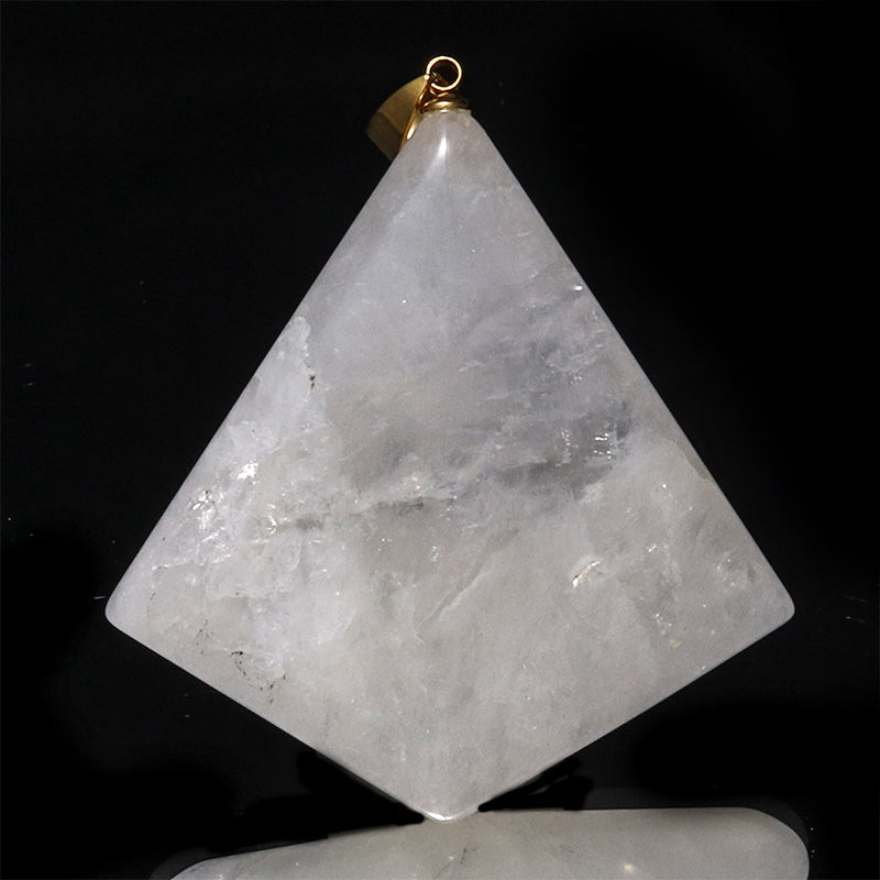 【日本銘石】静岡水晶＜静岡県産＞　菱形　約38×42mm　ステンレス製　ペンダントトップ [co-g3051]