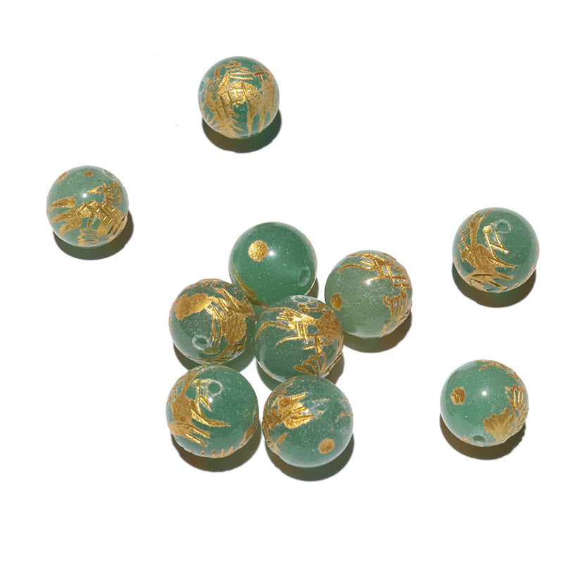 彫刻ビーズ　龍　金彫り　約8～12mm　丸　穴あり　10個セット [co-g3201]