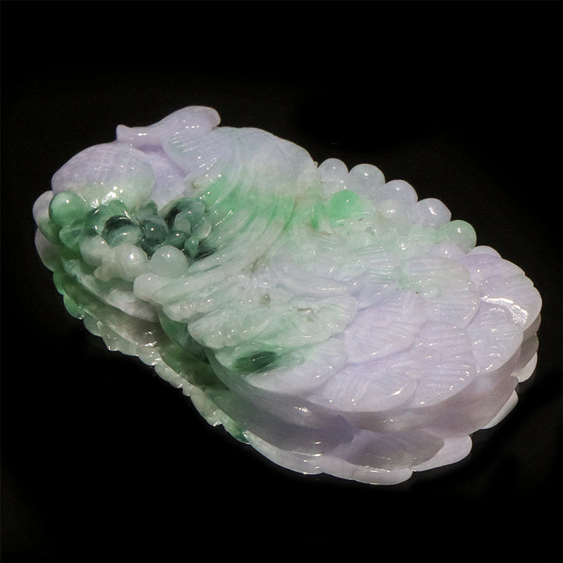 本翡翠＜ミャンマー産＞　鳳凰　ラベンダー　約33×57mm　穴あり　ペンダントトップ [co-g2848]