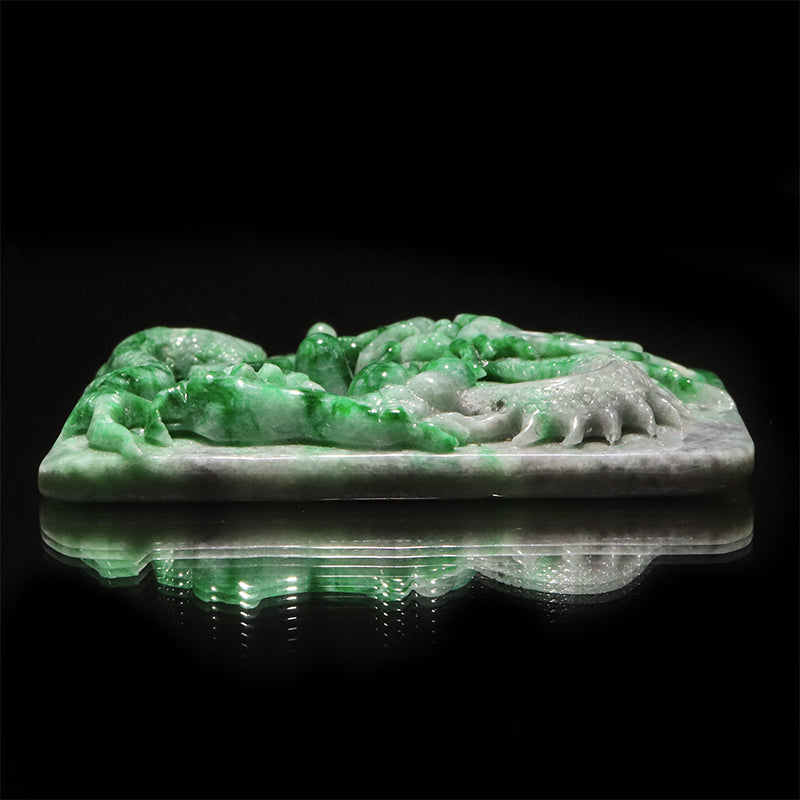 翡翠＜ミャンマー産＞　龍　約37×51mm　穴あり　ペンダントトップ [co-g2846]