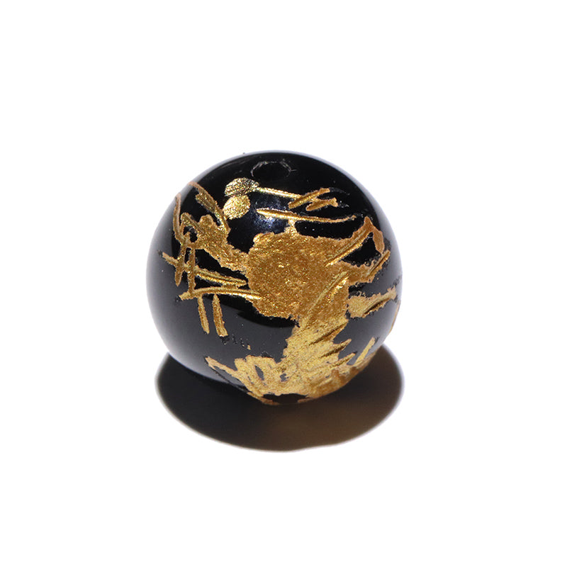彫刻ビーズ　龍　金彫り　約8～12mm　丸　穴あり　10個セット [co-g3201]