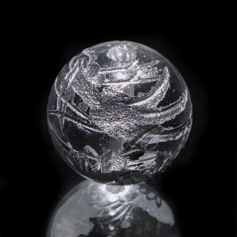 彫刻ビーズ　龍　銀彫り　水晶　約10～12mm　丸　10個セット [co-g3202]