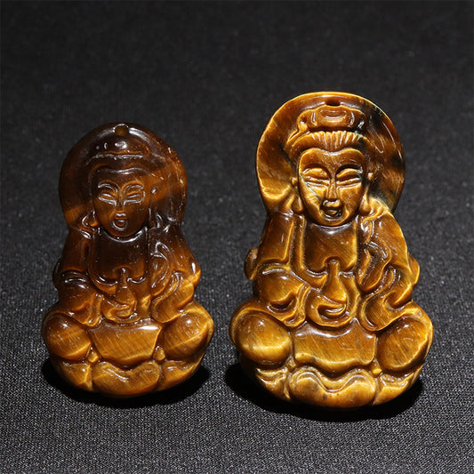タイガーアイ＜中国産＞　観音菩薩　約23～25×37～40mm　彫刻プレート　穴あり [co-g2825]