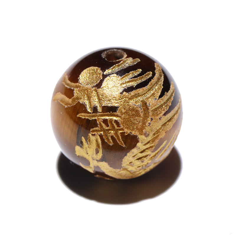 彫刻ビーズ　龍　金彫り　約8～12mm　丸　穴あり　10個セット [co-g3201]