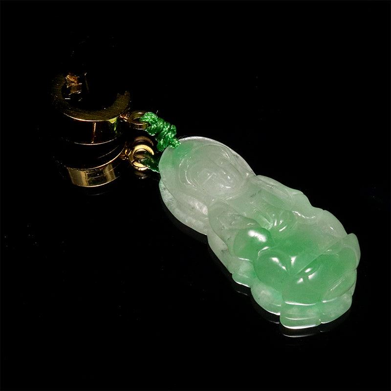本翡翠＜ミャンマー産＞　観音様　約12×30mm　クリッカートップ　ゴールド [co-g2852]