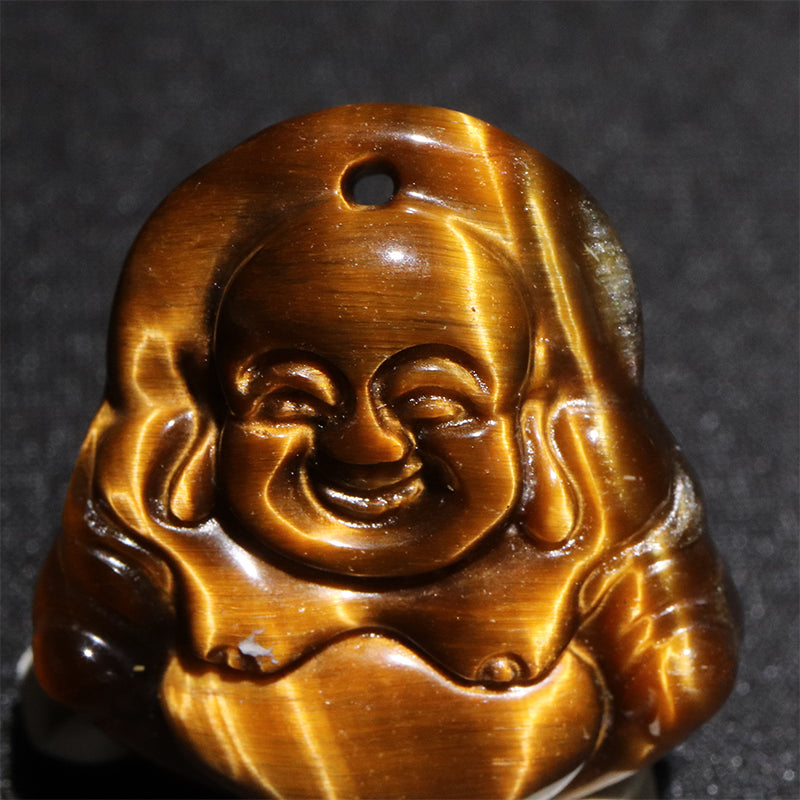 タイガーアイ＜中国産＞　布袋尊　約22～24×24～26mm　彫刻プレート　穴あり [co-g2824]