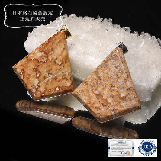 【日本銘石】姫川薬石＜新潟県産＞　菱形　約38×42mm　ステンレス製　ペンダントトップ [co-g3054]