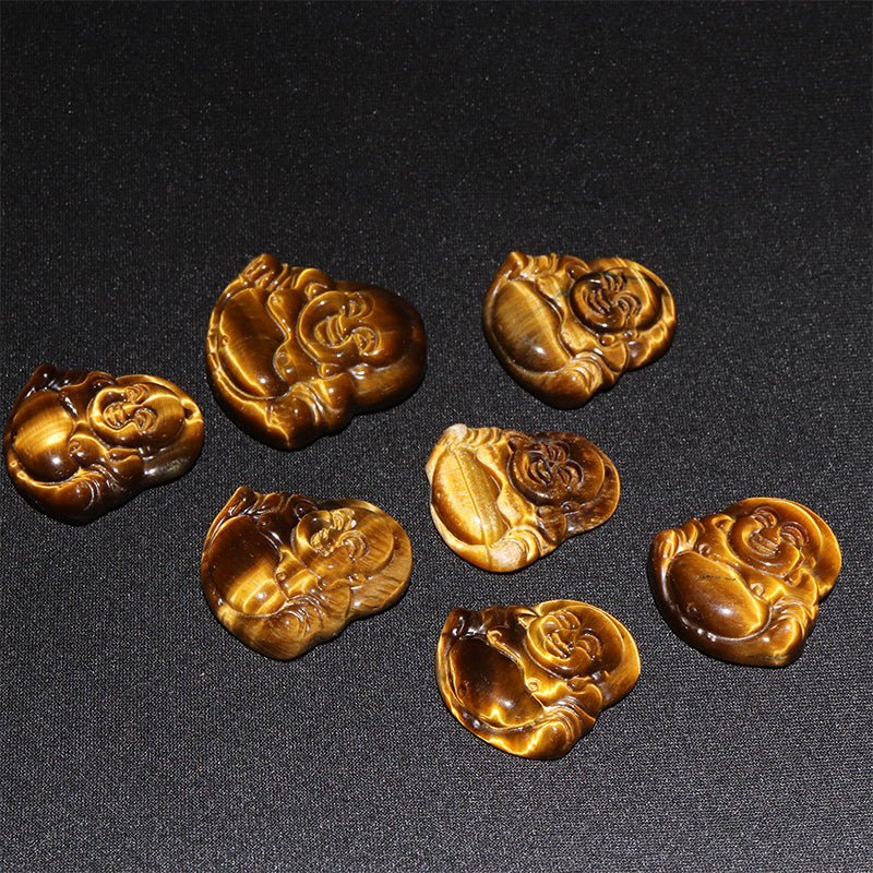タイガーアイ＜中国産＞　布袋尊　約22～24×24～26mm　彫刻プレート　穴あり [co-g2824]