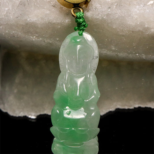本翡翠＜ミャンマー産＞　観音様　約12×30mm　クリッカートップ　ゴールド [co-g2852]