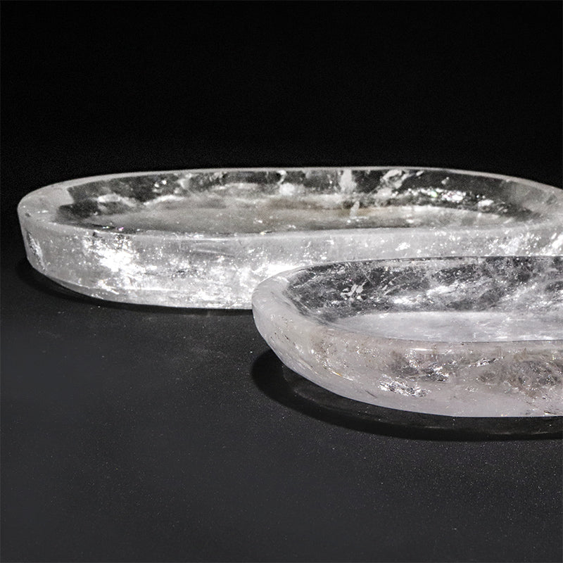 水晶　お皿　約18～21×11～14×2.5cm [co-g3264]