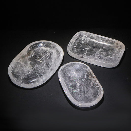 水晶　お皿　約18～21×11～14×2.5cm [co-g3264]