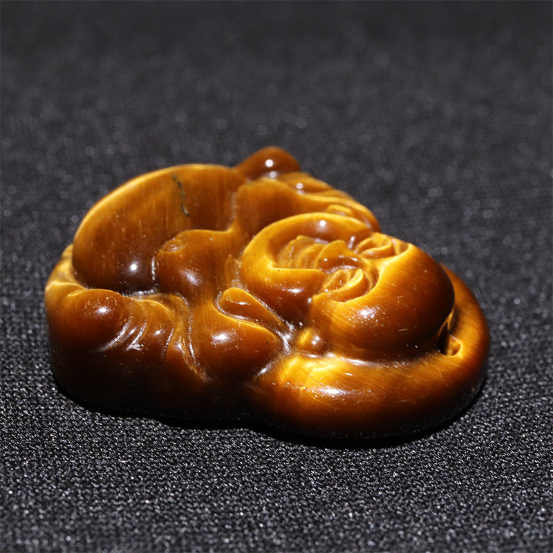 タイガーアイ＜中国産＞　布袋尊　約22～24×24～26mm　彫刻プレート　穴あり [co-g2824]
