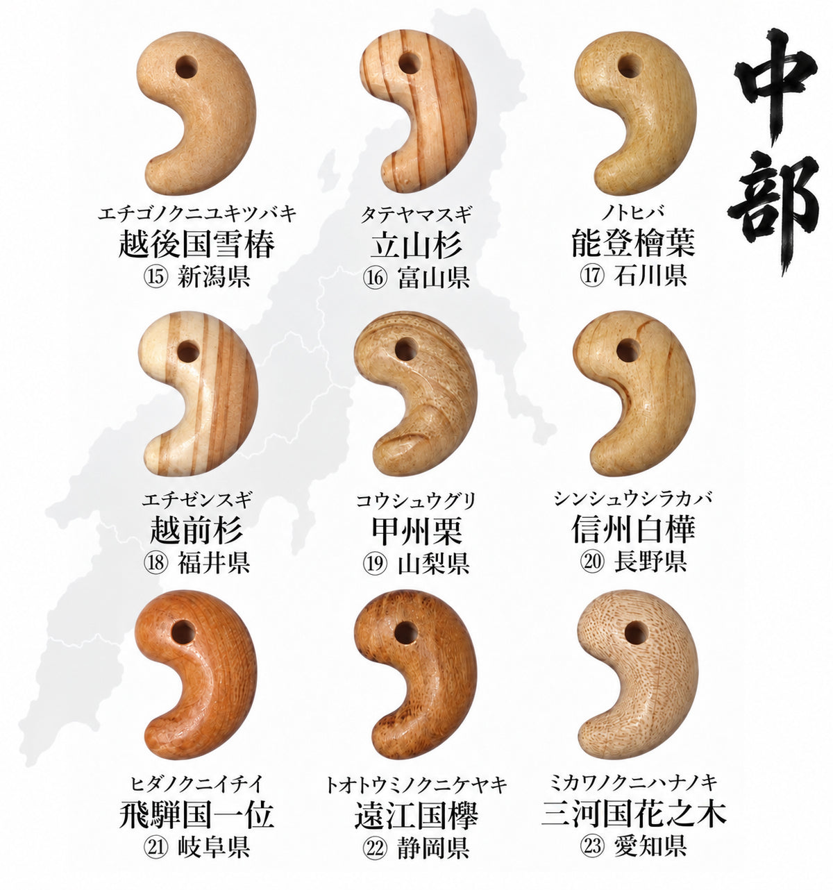 【パワーズウッド】　47都道府県の銘木　勾玉　約15×21mm　ケース入り [co-g3192]
