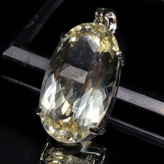 シトリン＜ブラジル産＞　オーバルカット　約14.5×25mm　Silver925　シルバー　ペンダントトップ [co-g3086]
