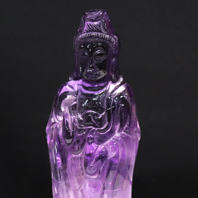 【割引不可】【動画】【一点物】彫り物　アメジスト＜ブラジル産＞　観音菩薩　台付き　 [co-g2153]