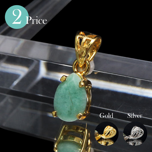 【対象商品10点以上ご購入で30％OFF/決済時に自動割引】ペンダントトップ　エメラルド＜ブラジル産＞　ドロップカット　約5～8×約7～11mm　Silver925  [co-g1851]