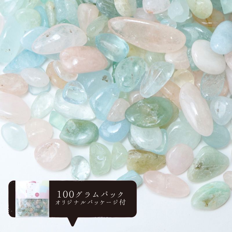さざれ　ベリル　約5.9mm～18.5mm　オリジナルパッケージ付　約100g  [gr-g0090]