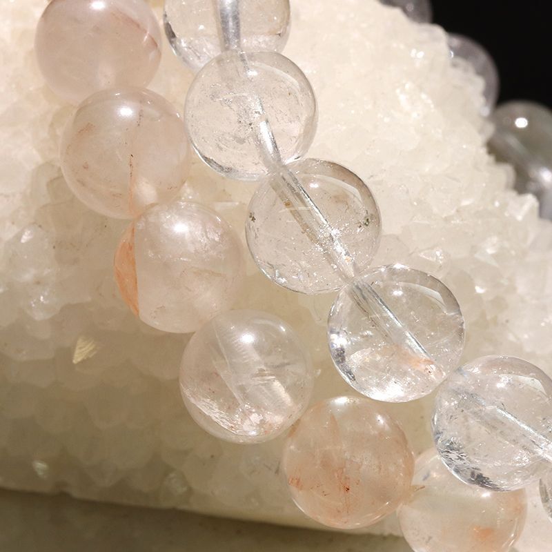 ブレス　マニカラン水晶＜ヒマラヤ産＞　AAランク　薄ピンク　丸  [br-g0184]
