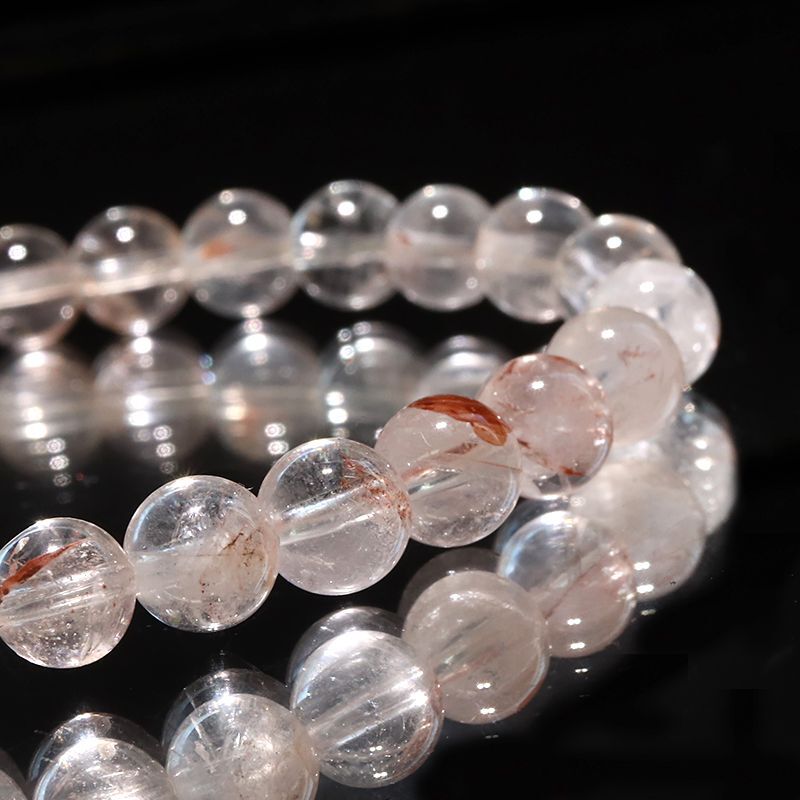 ブレス　マニカラン水晶＜ヒマラヤ産＞　AAAランク　薄ピンク　丸 [br-g0181]