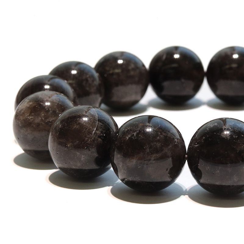 【現品限り】【日本銘石】　ブレス 　山梨黒平黒水晶　＜山梨県黒平産＞　草入り　Aランク　手磨き　桐箱付き　原石付き　証明書付き　丸  [br-g8286]