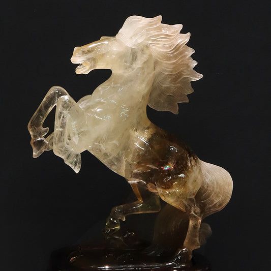 【動画】【一点物】彫り物　天然シトリン(非加熱)　馬　ブラジル産　干支　午　台付き　専用ケース付き  [co-g1724]