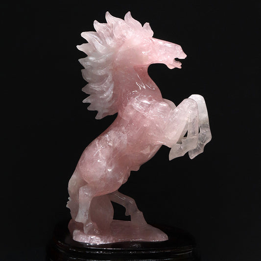 【動画】【一点物】彫り物　ローズクォーツ　馬　マダガスカル産　干支　午　台付き　専用ケース付き  [co-g1725]