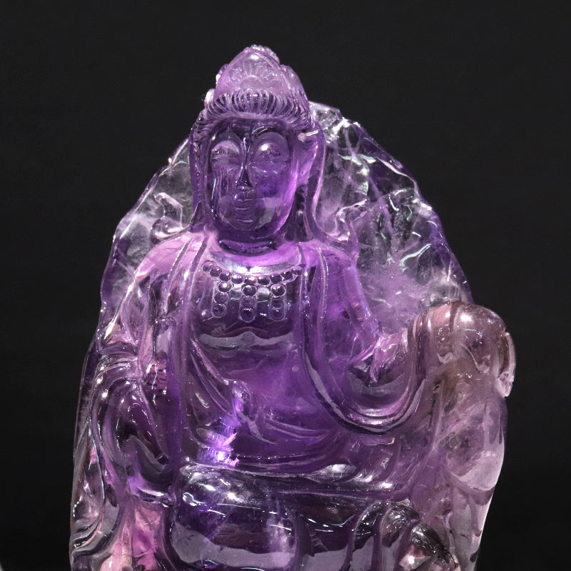 【割引不可】【動画】【一点物】彫り物　アメジスト＜ブラジル産＞　観音菩薩　台付き　 [co-g2154]