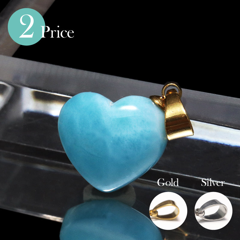 ペンダントトップ　ラリマー＜ドミニカ産＞　大　ハート型　約11.5～13mm×約10～12mm　斜めタイプ　ステンレス製 [co-g1749]