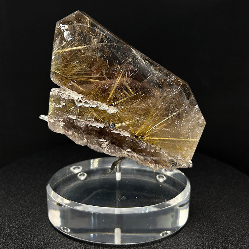 【動画】【一点物】置物　ルチルクォーツ　ブラジル産　台付き [co-g2175]