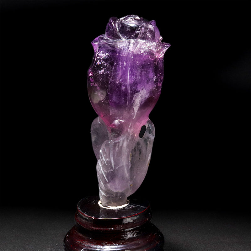 彫り物　アメジスト＜ブラジル産＞　薔薇　台座付き [co-g3018]